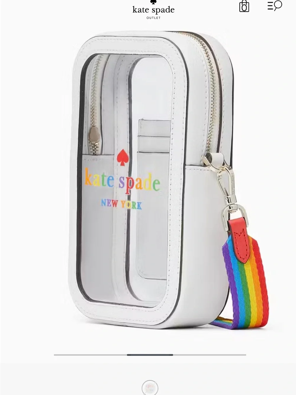 kate spade White Clear Crossbody with Red Heart Coin Pouch and Rainbow Strap